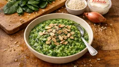 Risotto agli spinaci cremoso con robiola: il trucco della purea per un verde brillante
