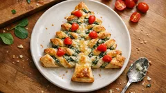 Alberello di Natale di sfoglia: spinaci e formaggio, croccante e scenografico