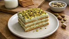 Millefoglie al pistacchio senza cottura con Oro Saiwa: strati cremosi e taglio perfetto